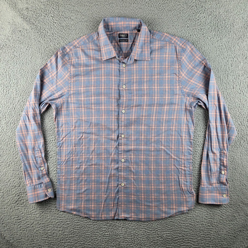 Faherty The Movement Shirt Mens XL Long Sleeve Blue Plaid Check Supima Cotton